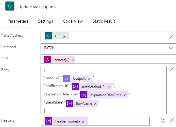 Update subscriptions Parameters