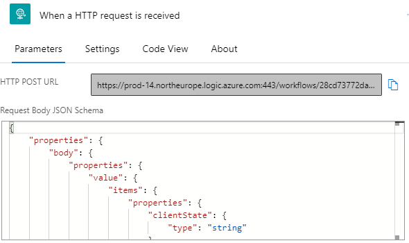 When a HTTP request is received Parameters