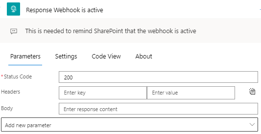 Response Webhook is active Parameters