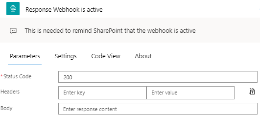 Response Webhook is active Parameters