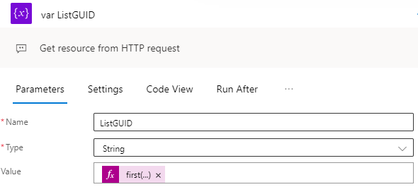 var ListGUID Parameters